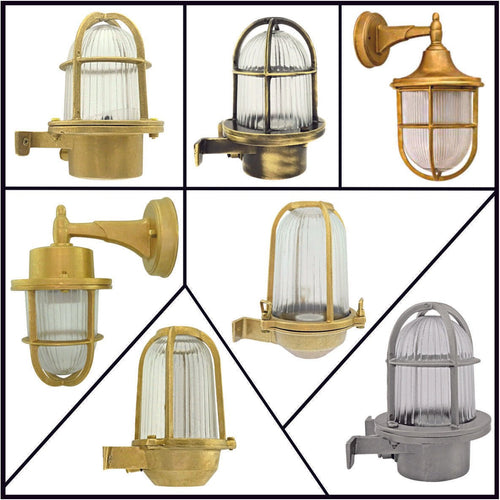 Brass bulkhead LED light marine industrial vintage retro outdoor porch lamp IP64 - BrooTzo